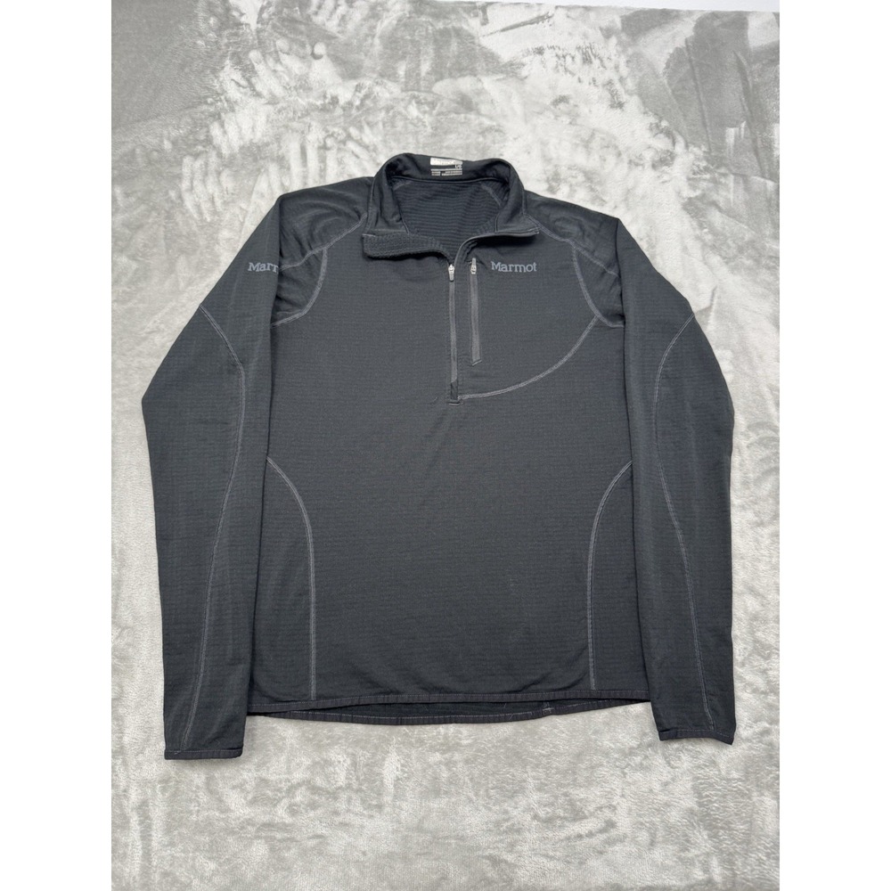 Marmot 1/2 Zip Pullover Mens Large Black Grid Fleece Sweatshirt Jacket Sweater